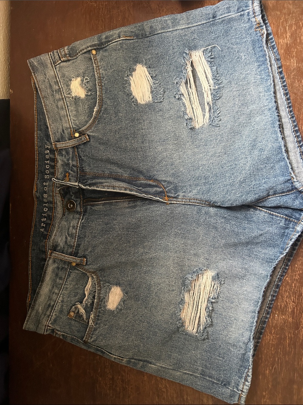 Articles Of Society Distressed Light Blue Denim Jean Shorts